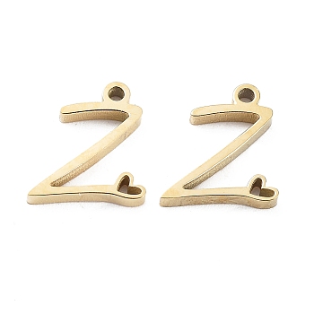 304 Stainless Steel Charms, Laser Cut, Real 14K Gold Plated, Letter Z, 10x8.5x1.5mm, Hole: 1mm