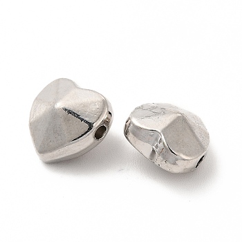 Alloy Beads, Long-Lasting Plated, Cadmium Free & Lead Free, Heart, Platinum, 10x10x6.5mm, Hole: 1.6mm