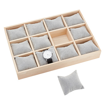 12 Slots Wooden Watch Organizer Trays, with Velvet Pillows, Rectangle, Gainsboro, 35.1x24.1x5cm