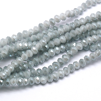 Electroplate Imitation Jade Glass Bead Strands, Full Rainbow Plated, Faceted, Rondelle, Light Steel Blue, 3x2mm, Hole: 0.5mm, about 140pcs/strand, 13 inch