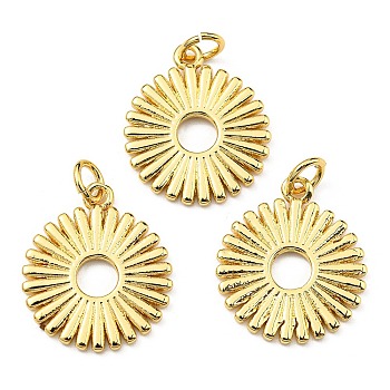 Brass Pendants, with Jump Ring, Long-Lasting Plated, Lead Free & Cadmium Free, Flat Round Charm, Real 18K Gold Plated, 18.5x16x1.3mm, Hole: 3mm