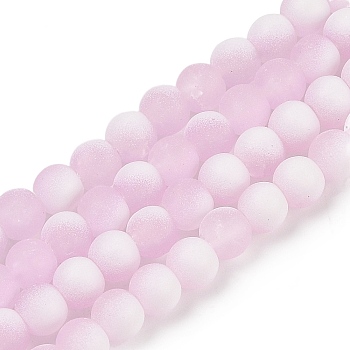 Frosted Crackle Glass Beads Strands, Rondelle, Pink, 8x7mm, Hole: 1.6mm, about 106pcs/strand, 30.31''(77cm)