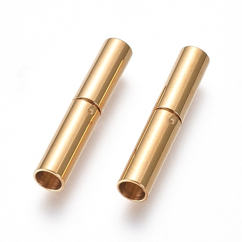 304 Stainless Steel Bayonet Clasps, Ion Plating (IP), Column, Golden, 18x4mm, Hole: 3mm