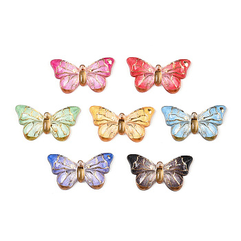 Printed Translucent Acrylic  Pendants, Golden Metal Enlaced, Butterfly, Mixed Color, 18.5x32x4.5mm, Hole: 1.4mm