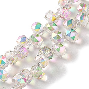 Half Rainbow Plated Electroplate Beads Strands, Faceted, Rondelle, Mint Cream, 8x6mm, Hole: 1.2mm, about 96~98pcs/strand, 20.47~20.87''(52~53cm)