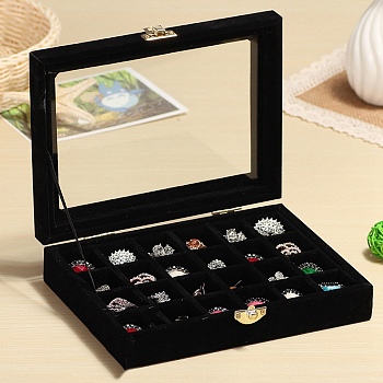 Flock with Glass Jewelry Display Box, Deep Pink, 20x15x5cm