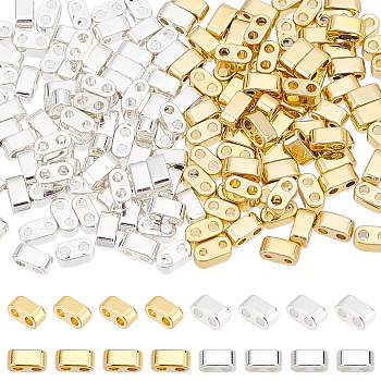 Elite 160Pcs 2 Colors Electroplated Non-magnetic Synthetic Hematite Multi-Strand Links, 2-Hole Seed Beads, Grade AA, Rectangle, Long-Lasting Plated, Real 24K Gold Plated & 925 Sterling Silver Plated , 4.5x2x2.5mm, Hole: 1mm, 80pcs/color
