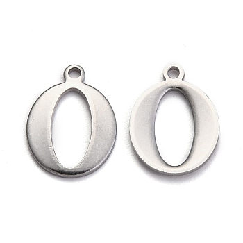 304 Stainless Steel Alphabet Charms, Stainless Steel Color, Letter.O, 12.5x9x1mm, Hole: 1mm