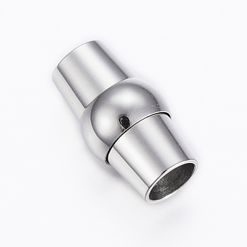 Smooth 304 Stainless Steel Tube Magnetic Clasps with Glue-in Ends, Stainless Steel Color, 15x8.5mm, Hole: 5mm
