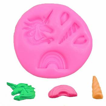 Food Grade Silicone Molds, Fondant Molds, For DIY Cake Decoration, Chocolate, Candy, UV Resin & Epoxy Resin Jewelry Making, Unicorn and Rainbow, Deep Pink, 61x64x8mm