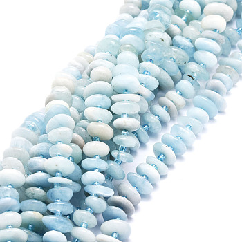 Natural Aquamarine Beads Strands, Nuggets, 8~11x9~14x1.5~5mm, Hole: 0.8mm, about 74pcs/strand, 15.55''(39.5cm)