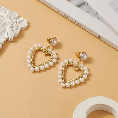 Aretes colgantes con perlas de concha envuelta(EJEW-TA00206)-2