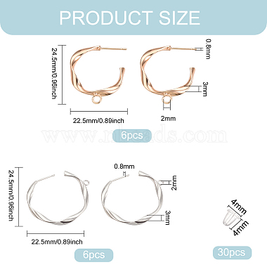 12Pcs 2 Color Brass Stud Earring Findings(KK-BC0010-23)-2