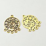 Tibetan Style Links, Lead Free, Nickel Free and Cadmium Free, Round, Antique Golden, 35.5x26.5x1.5mm, Hole: 2mm(TIBEP-EA269Y-AG-FF)