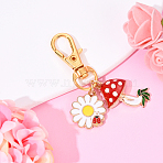 Flower & Mushroom Alloy Enamel Pendant Decorations, with Alloy Swivel Clasps, Red, 50mm(HJEW-YW00055-05)