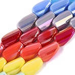 Electroplate Opaque Glass Beads Strands, Twist, Faceted, Mixed Color, 13.5~14x8~8.5x5~6.5mm, Hole: 1~1.4mm, about 28~30pcs/strand, 15.55~16.54 inch(39.5~42cm)(EGLA-N022-10B-B01)