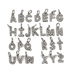 304 Stainless Steel Rhinestone Pendants, Letter A~Z Charms, with Jump Ring, Stainless Steel Color, 8~9.5x5.5~8.5x2mm, Hole: 3.5mm(STAS-B108-03P-A)