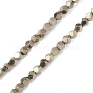 Electroplated Synthetic Non-magnetic Hematite Beads Strands, Polygon(Color Retention for 3 Years), Light Gold Plated, 4mm, Hole: 1mm, about 98pcs/strand, 15.55''(39.5cm)(G-A234-G03-01C)