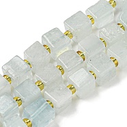 Natural Aquamarine Beads Strands, Cube, with Seed Beads, 6~7x6~7x6~7mm, Hole: 1mm, about 41pcs/strand, 15.35''(39cm)(G-G053-B10-01B)