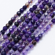 Natural Agate Beads Strands, Dyed & Heated, Round, Faceted, Indigo, 4mm, Hole: 0.5mm, about 92pcs/strand, 14.57 inch(37cm)(G-E469-12J)