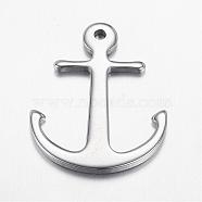 304 Stainless Steel Pendants, Anchor, Stainless Steel Color, 32x26x2mm, Hole: 2mm(STAS-G108-26)