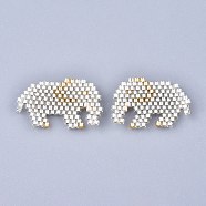 Handmade Seed Beads Pendants, with Elastic Thread, Loom Pattern, Elephant, Silver, 16x24~26x1.5mm(SEED-I012-53A)