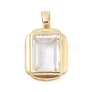 Rack Plating Brass Pendants, Rectangle Shaped Glass Charms, Long-Lasting Plated, Cadmium Free & Lead Free, Real 18K Gold Plated, Clear, 22x15.5x6mm, Hole: 3x5.5mm(KK-I710-06A)