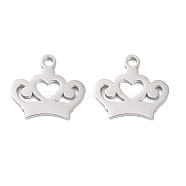 316 Surgical Stainless Steel Charms, Laser Cut, Crown Charm, Stainless Steel Color, 11.5x13x1mm, Hole: 1.5mm(STAS-C096-06P)