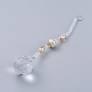 Faceted Crystal Glass Ball Chandelier Suncatchers Prisms, with Alloy Beads, Light Yellow, 190mm(AJEW-G025-A03)