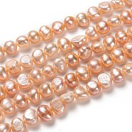 Natural Cultured Freshwater Pearl Beads Strands, Potato, Coral, 5~7x6~8mm, Hole: 0.6mm, about 58pcs/strand, 13.78 inch(35cm)(PEAR-L033-45C-01)