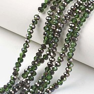 Electroplate Transparent Glass Beads Strands, Half Black Plated, Faceted, Rondelle, Green, 6x5mm, Hole: 1mm, about 85~88pcs/strand, 16.1~16.5 inch(41~42cm)(EGLA-A034-T6mm-P03)