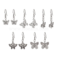Alloy Butterfly Dangle Earrings with 304 Stainless Steel Pins for Women, Antique Silver, 33~40x11~19.5mm(EJEW-JE05511)