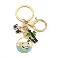 Rack Plating Panda Zinc Alloy Enamel Pendant Keychain, with Iron Keychain Ring, Golden, 8.5cm, pendant: 50x25x15mm(KEYC-G064-01B)