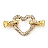 Rack Plating Brass Micro Pave Clear Cubic Zirconia Fold Over Clasps, Long-Lasting Plated, Lead Free & Cadmium Free, Real 18K Gold Plated, Heart, 38mm, Hole: 1.2mm(KK-A234-021C-G)