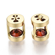 Brass Cubic Zirconia Charms, Sand Clock , Real 18K Gold Plated, Nickel Free, Red, 10.5x7mm, Hole: 1mm(X-KK-S356-067B-NF)