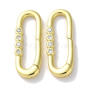 Rack Plated Brass Micro Pave Cubic Zirconia Clasps, Long-Lasting Plated, Lead Free & Cadmium Free, Oval, Real 18K Gold Plated, 26x9.5x3mm(KK-Z039-07A)