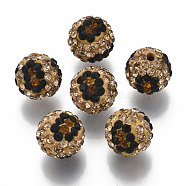 Polymer Clay Rhinestone Beads, Pave Disco Ball Beads, Round, Light Colorado Topaz, PP13(1.9~2mm), 6 Rows Rhinestone, 12mm, Hole: 1.5mm(RB-N051-09B)