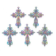 Rainbow Color Alloy Big Pendants, Cadmium Free & Nickel Free & Lead Free, Cross, 63x42.5x4mm, Hole: 2mm(PALLOY-N156-200-NR)