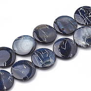 Natural Freshwater Shell Beads Strands, Dyed with Drawbench, Flat Round, Prussian Blue, 14~14.5x2~3mm, Hole: 0.8mm, about 29~30pcs/strand,14.9 inch(X-SHEL-N020-2-02A)