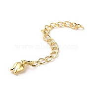 Rack Plating Brass Curb Chain Extender, End Chains with Flower Drop, Real 18K Gold Plated, 58mm(KK-Q807-12G)