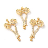 Brass Micro Pave Clear Cubic Zirconia Fold Over Clasps with Cord Ends, Bowknot, Real 18K Gold Plated, Bowknot: 33x22.5x5.5mm, Cord End: 5x3.5mm, Hole: 1.5x1.2mm and 1.2x0.7mm(KK-M243-16G)