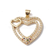Rack Plating Brass Micro Pave Cubic Zirconia Pendants, Lead Free & Cadmium Free, Long-Lasting Plated, Heart Charm, Real 18K Gold Plated, 23x23.5x4mm, Hole: 5x3mm(KK-H434-45G)