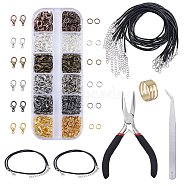 DIY Necklaces Kit, with Alloy Lobster Claw Clasps and Iron Jump Rings Set, Imitation Leather Cord, Carbon Steel Jewelry Pliers, 304 Stainless Steel Beading Tweezers, Brass Assistant Tool, Mixed Color, 132x9.6x2mm(DIY-YW0001-49)