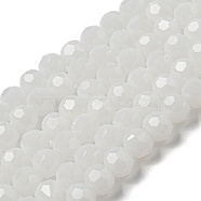 Imitation Jade Glass Beads Stands, Faceted, Round, White, 6mm, Hole: 1mm, about 98pcs/strand, 20.47''(52cm)(EGLA-A035-J6mm-D05)