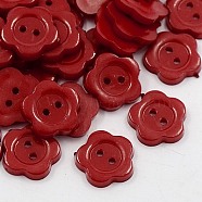 Acrylic Sewing Buttons for Costume Design, Plastic Buttons, 2-Hole, Dyed, Flower Wintersweet, Dark Red, 20x2mm, Hole: 1mm(BUTT-E074-C-02)