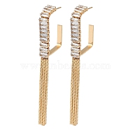 Brass Micro Pave Cubic Zirconia Half Hoop Stud Earrings, Tassel Earring for Women, Long-Lasting Plated, Golden, 73.5x19.5mm(EJEW-H103-26G)