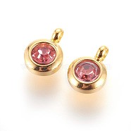 304 Stainless Steel Rhinestone Charms, October Birthstone Charms, Flat Round, Rose, 9.3x6.5x4mm, Hole: 2mm(X-STAS-P237-10G-16)