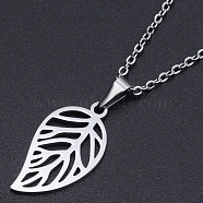 201 Stainless Steel Pendants Necklaces, with Cable Chains and Lobster Claw Clasps, Leaf, Stainless Steel Color, 17.71 inch(45cm), 1.5mm(NJEW-S105-JN715-45-1)