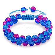 Sparkling Round Glass Braided Bead Bracelet, Double Layered Wrap Adjustable Bracelet for Women, Royal Blue, Inner Diameter: 2~3-1/8 inch(5~7.8cm) (BJEW-SW00082-15)