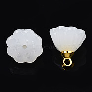 Glass Charms, with Golden Brass Loops, Seedpod of the Lotus, Creamy White, 11x11x11mm, Hole: 1.6mm & 1mm(GLAA-N036-03B)